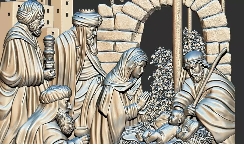 Christmas nativity Birth of Jesus 3d relief model cnc 3D print model_0