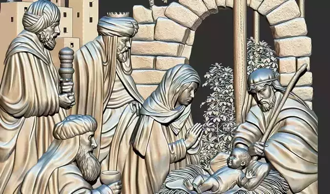 Christmas nativity Birth of Jesus 3d relief model cnc 3D print model Christmas nativity Birth of Jesus 3d relief model cnc 3D print model
