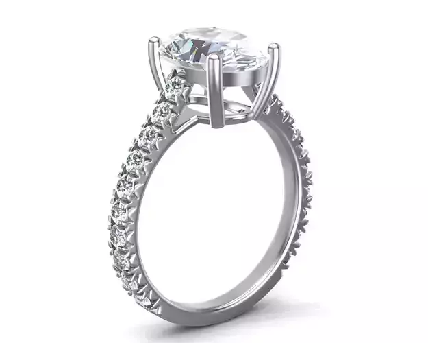 Oval Halo Moissanite French Pave Ring 3D print model