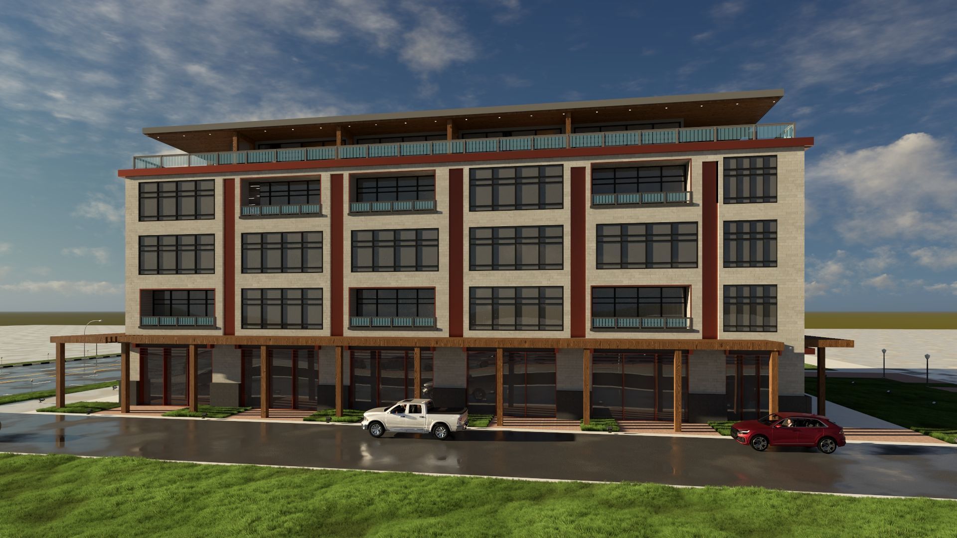 Mixed Use Building Multi Family American Modern 3D model_5