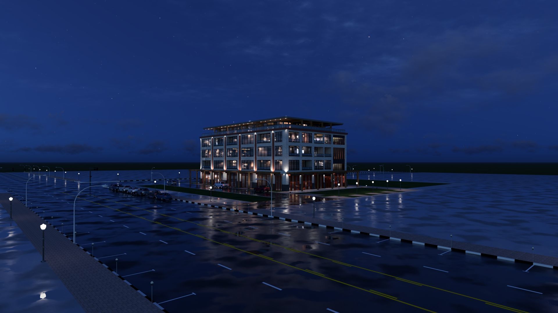 Mixed Use Building Multi Family American Modern 3D model_3