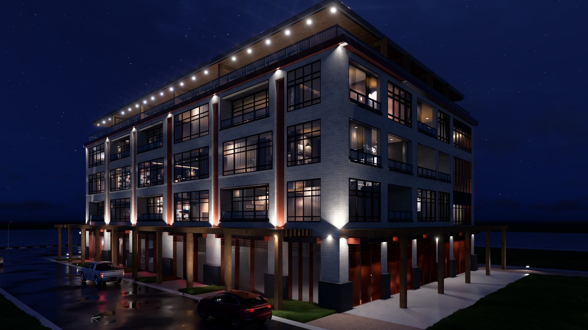 Mixed Use Building Multi Family American Modern 3D model_6