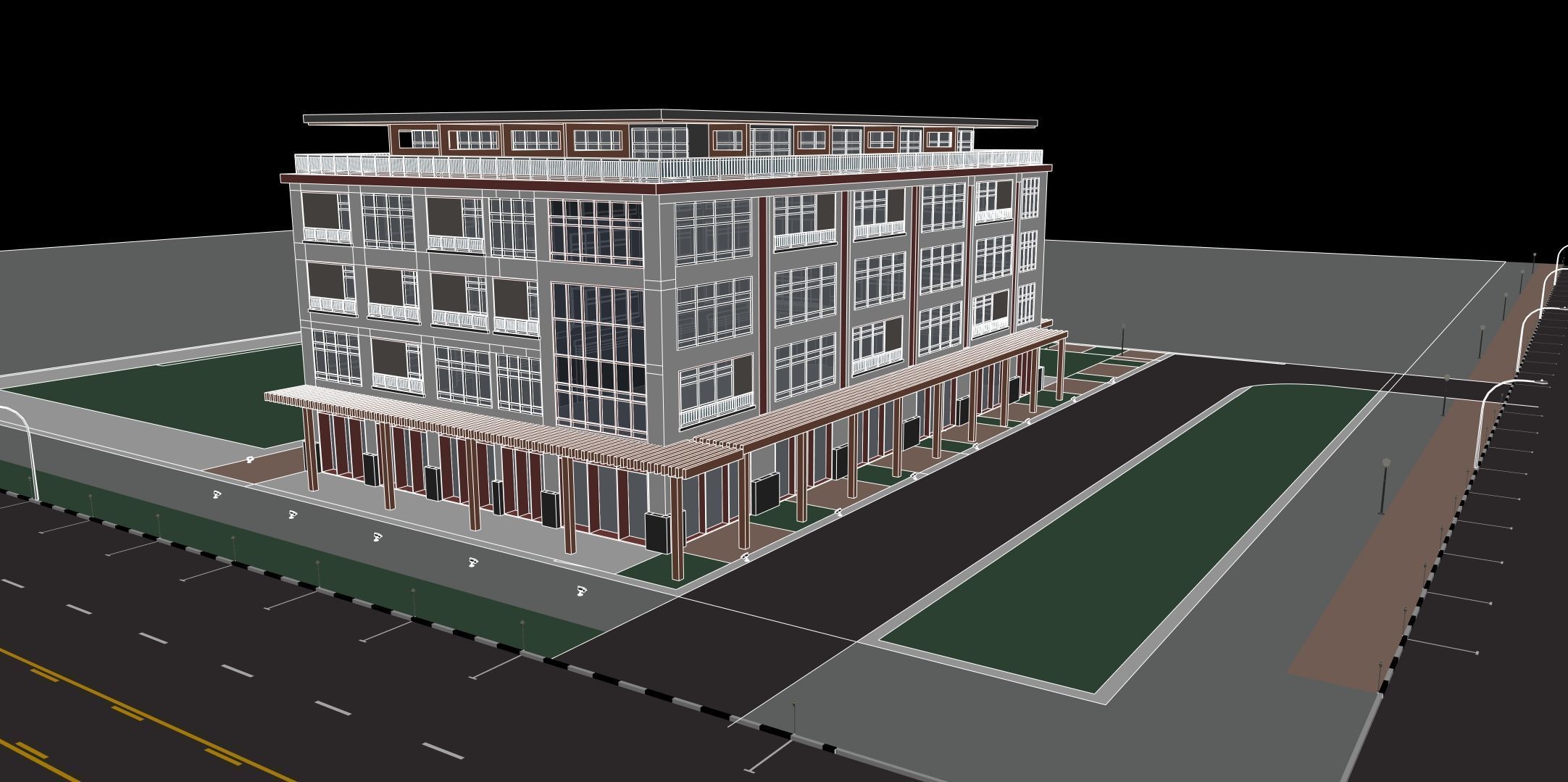 Mixed Use Building Multi Family American Modern 3D model_1