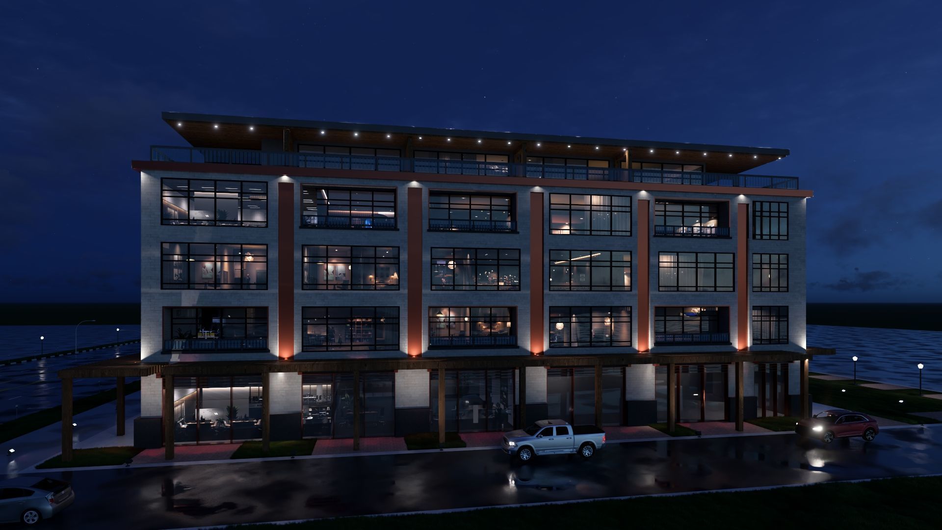 Mixed Use Building Multi Family American Modern 3D model_2