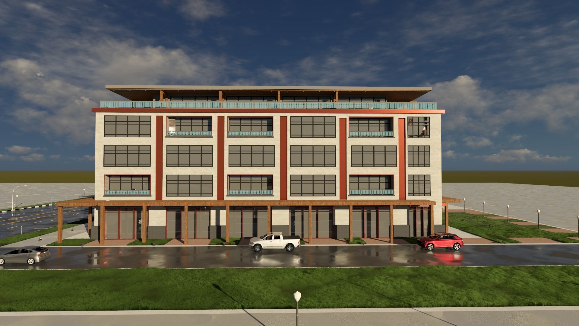 Mixed Use Building Multi Family American Modern 3D model_9