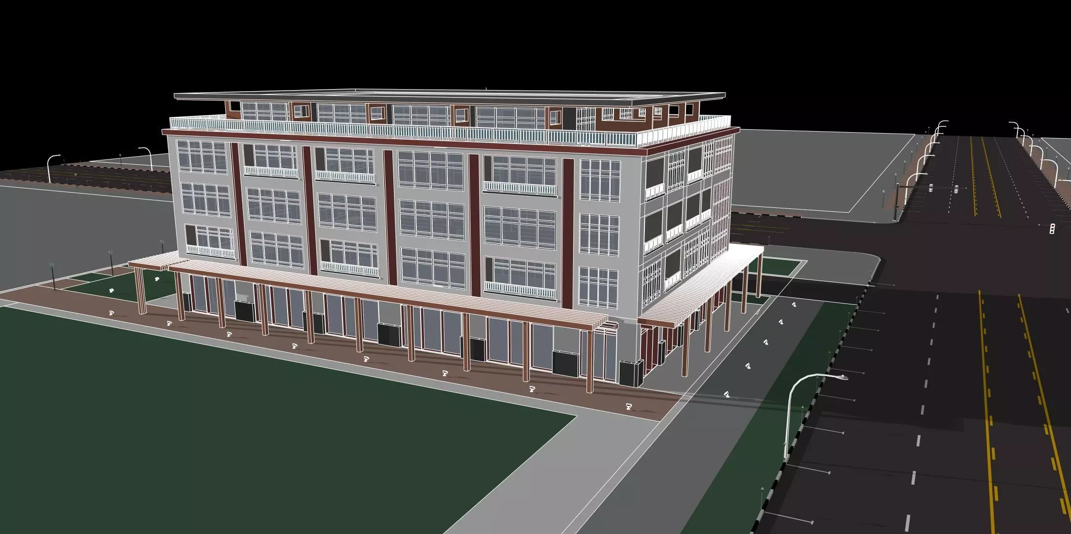 Mixed Use Building Multi Family American Modern 3D model_0