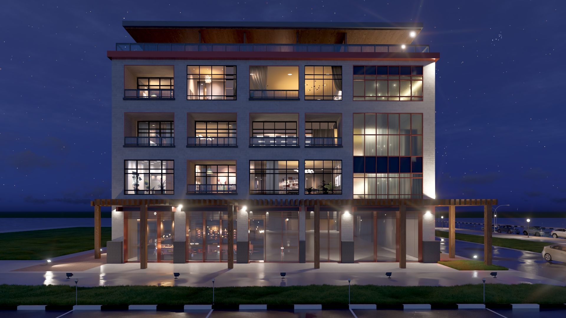 Mixed Use Building Multi Family American Modern 3D model_7