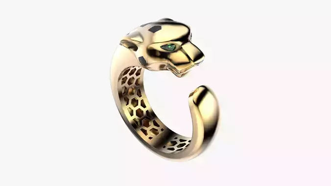 Panther gemstone ring with enamel R35 3D print model