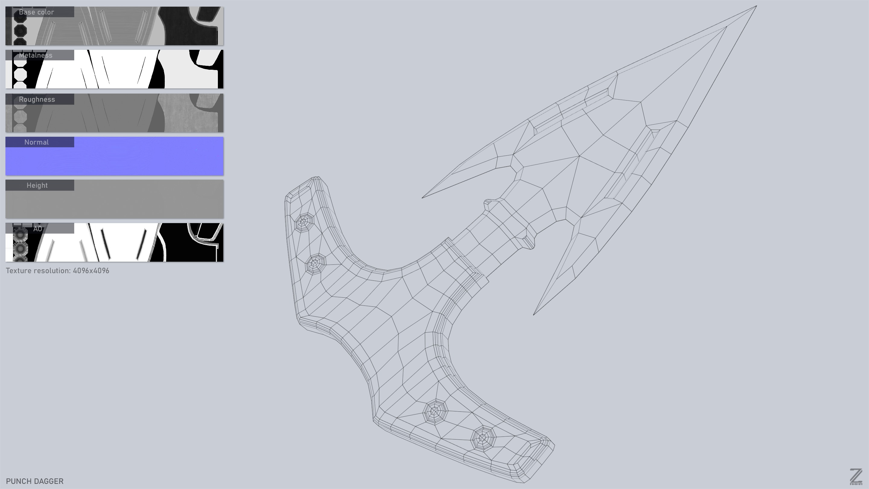 Punch dagger Low-poly 3D model_3