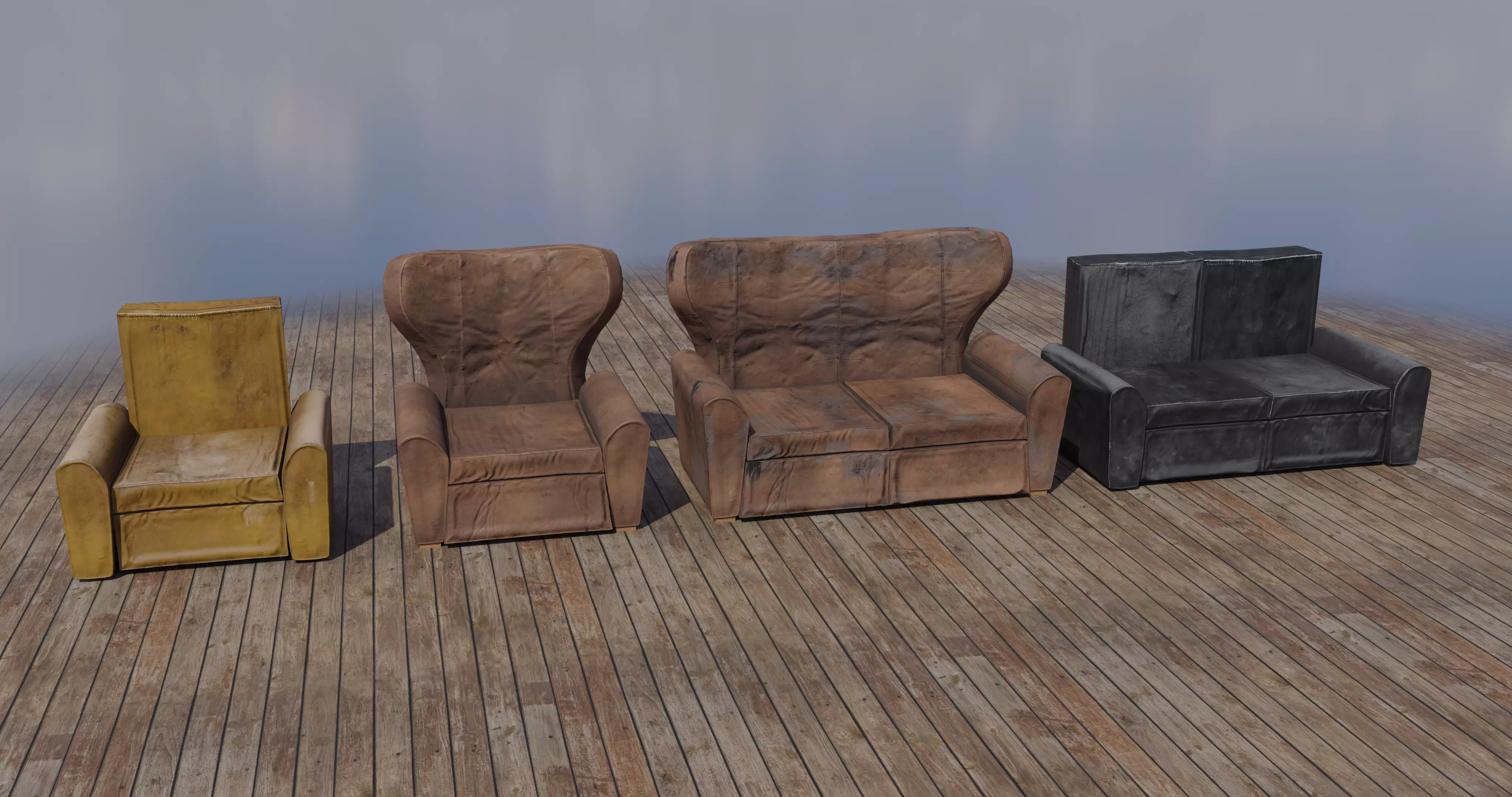 Lether armchair and sofa in 8 version Low-poly 3D model