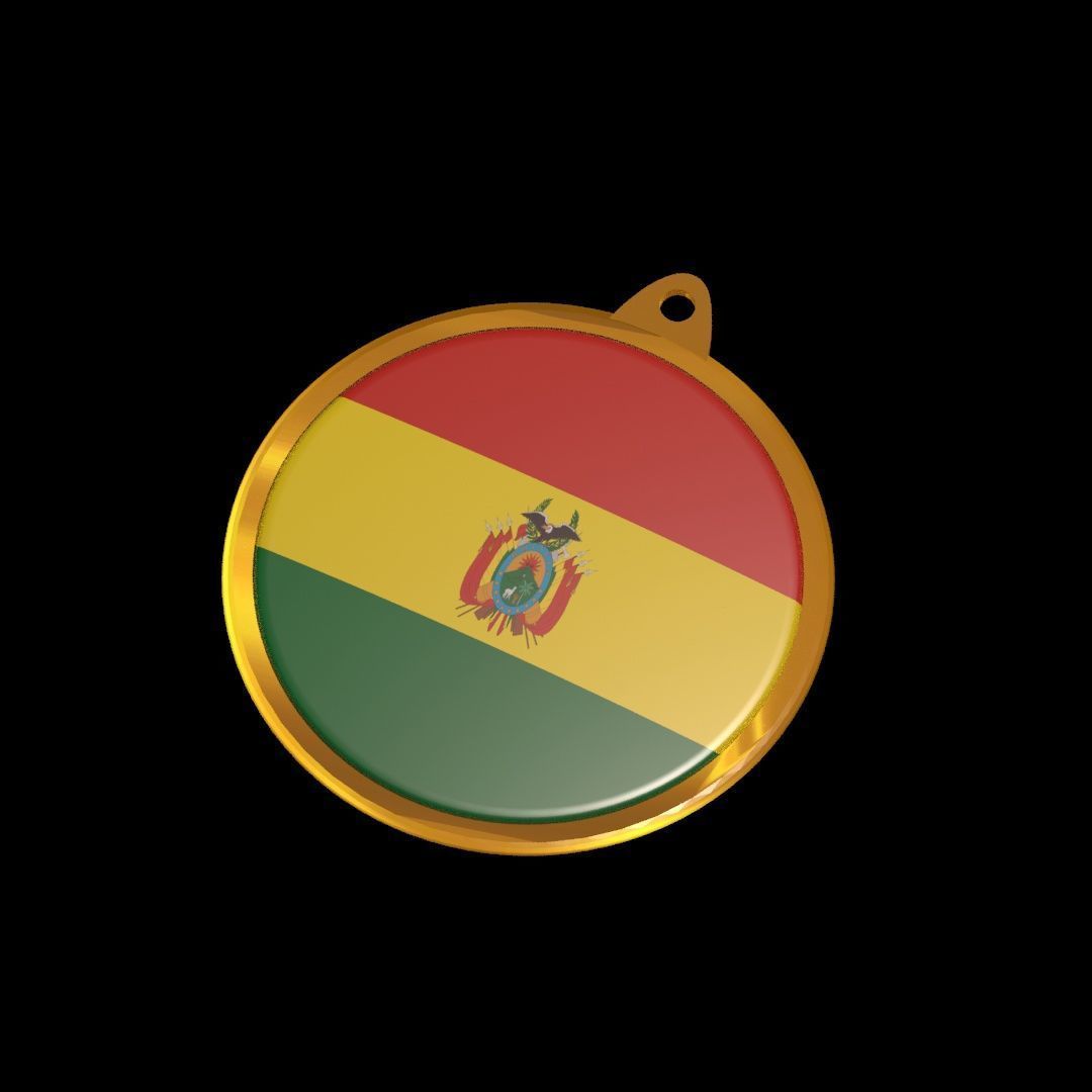 Bolivia Flag Medal Badge 3D model_22