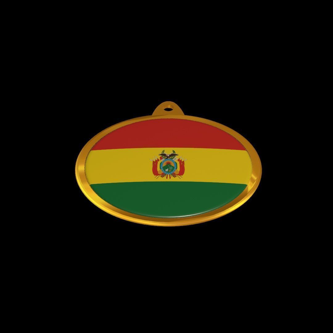 Bolivia Flag Medal Badge 3D model_19
