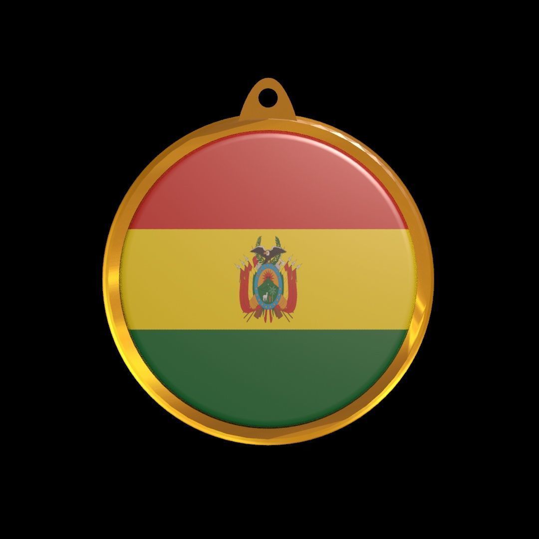 Bolivia Flag Medal Badge 3D model_15