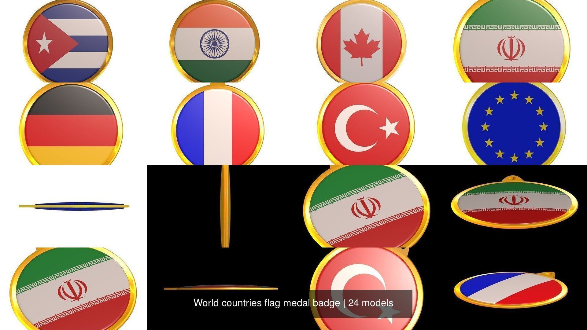 World countries flag medal badge 3D Model Collection_21