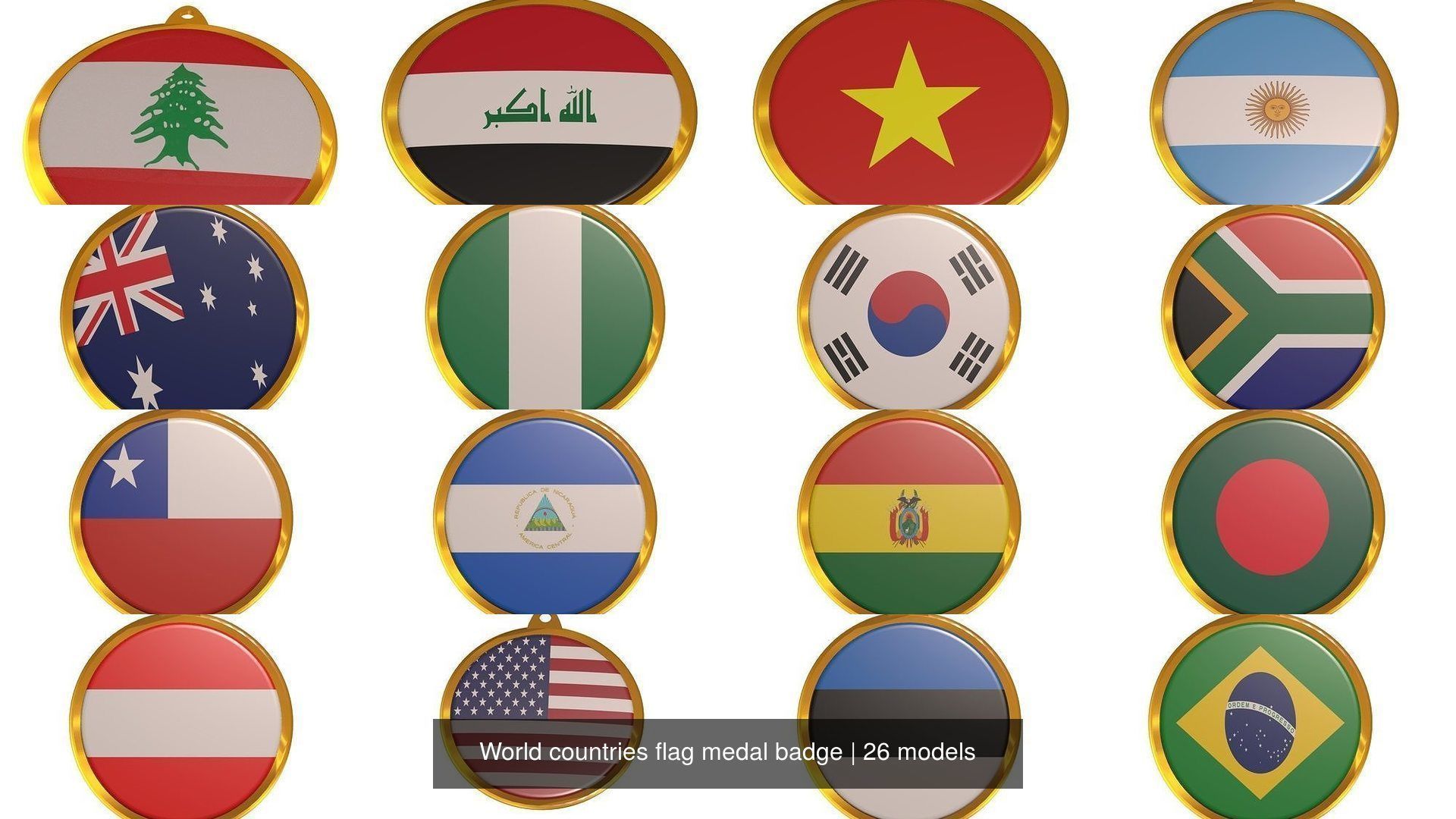 World countries flag medal badge 3D Model Collection_9