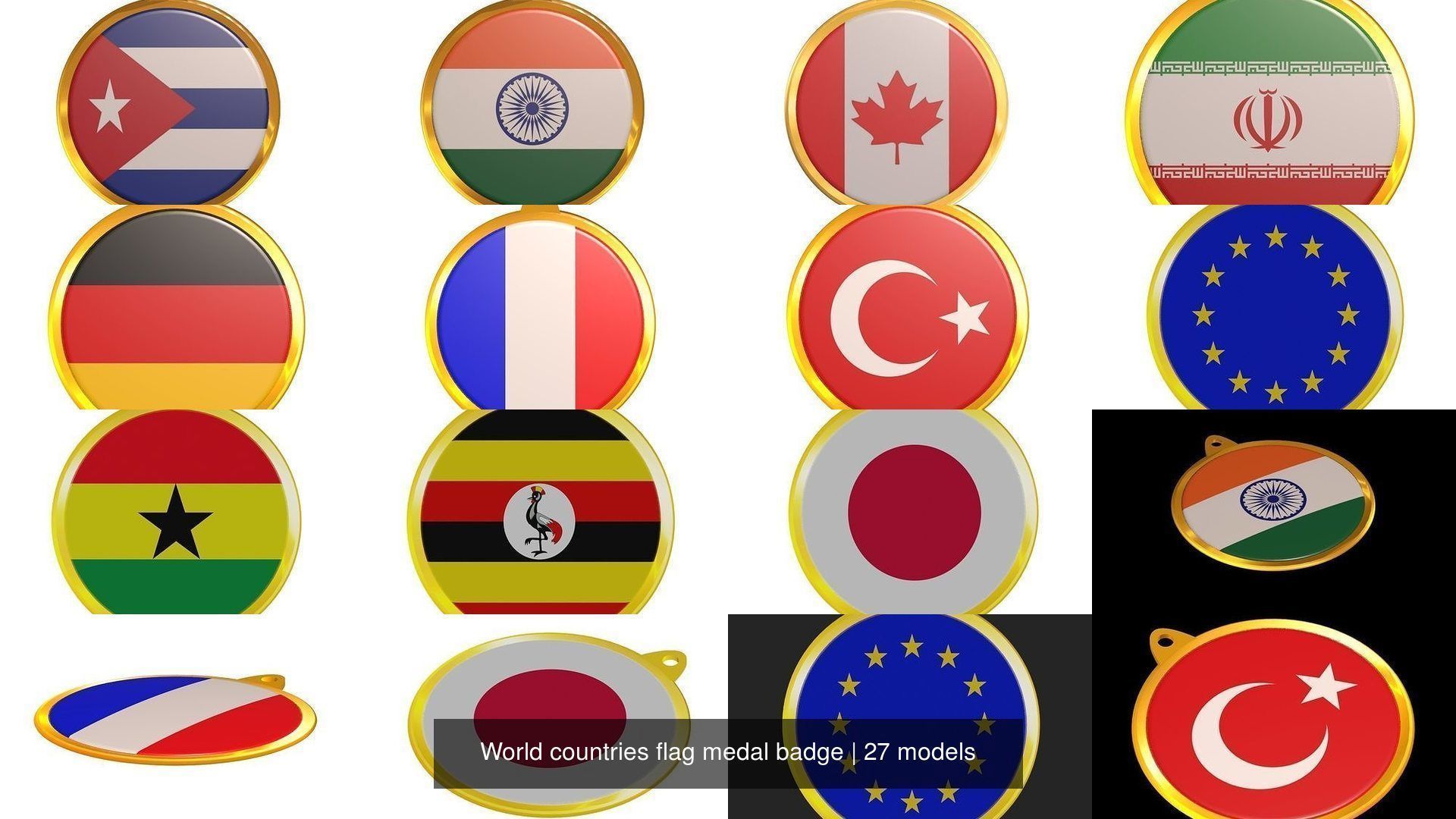 World countries flag medal badge 3D Model Collection_3