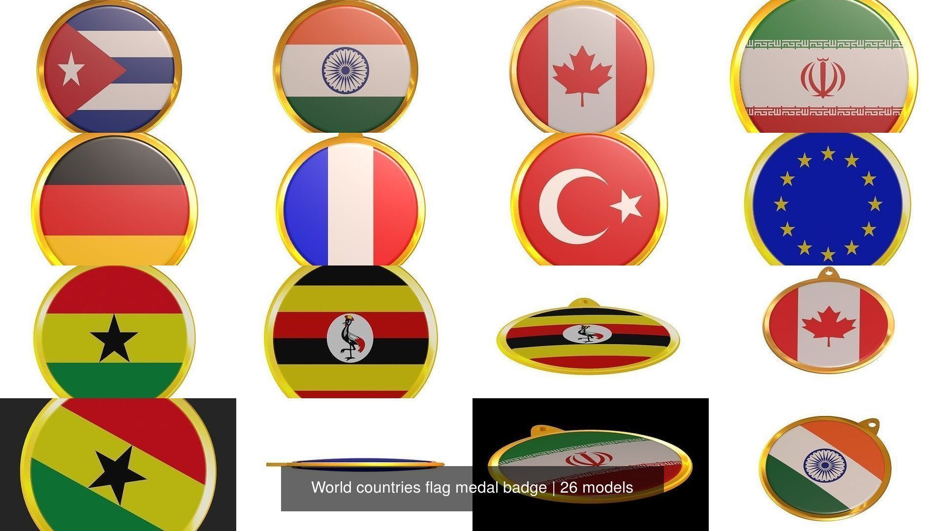 World countries flag medal badge 3D Model Collection_6