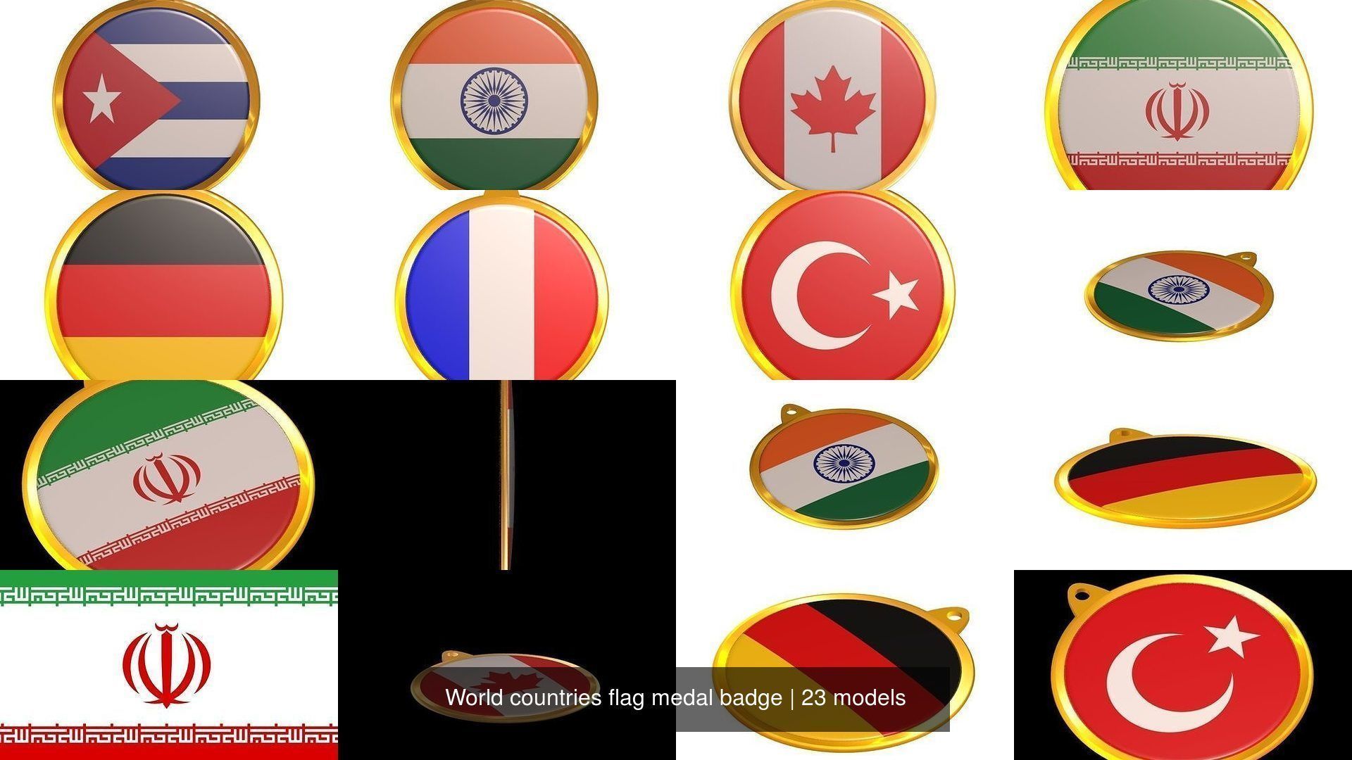 World countries flag medal badge 3D Model Collection_25