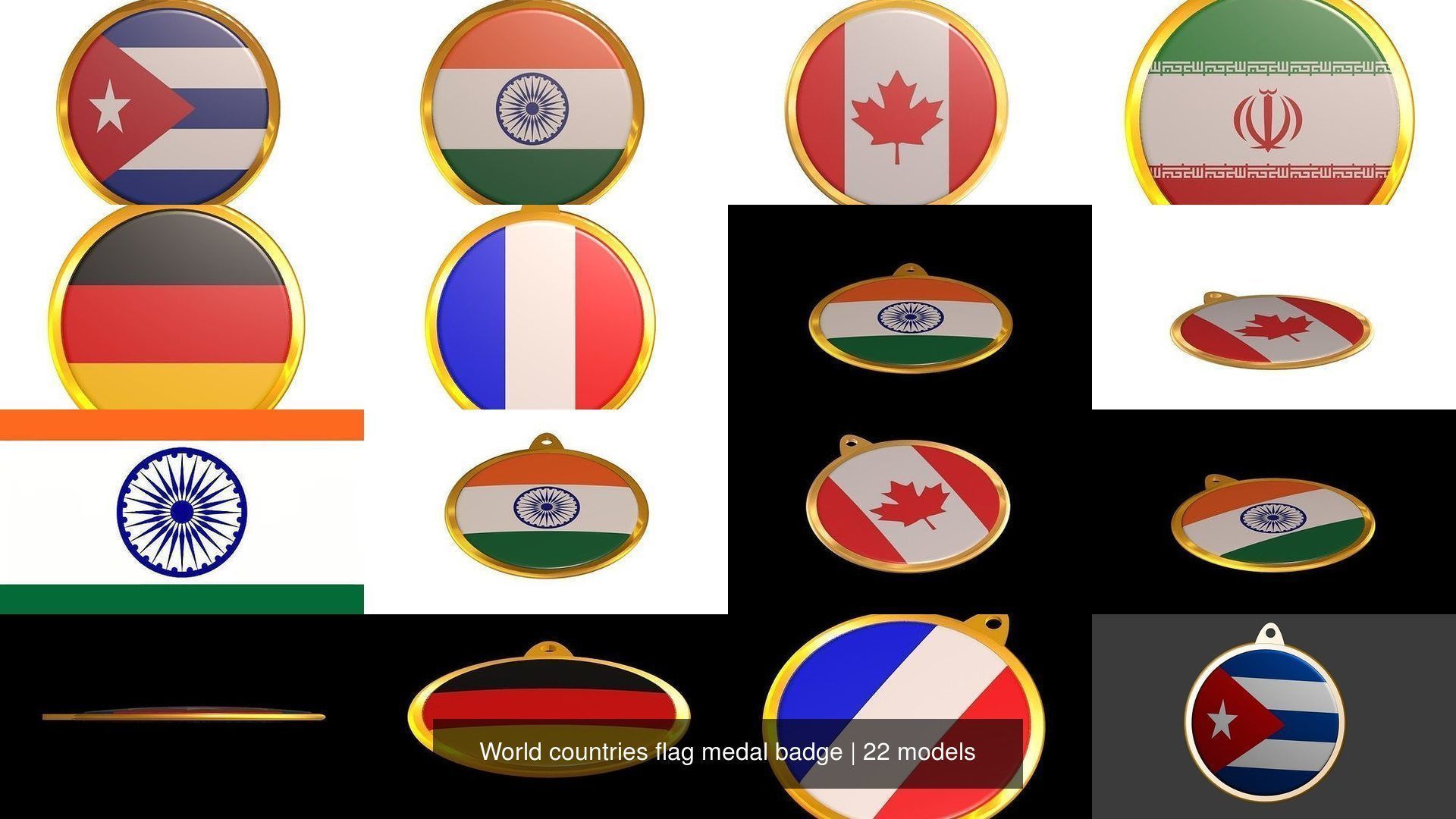World countries flag medal badge 3D Model Collection_27