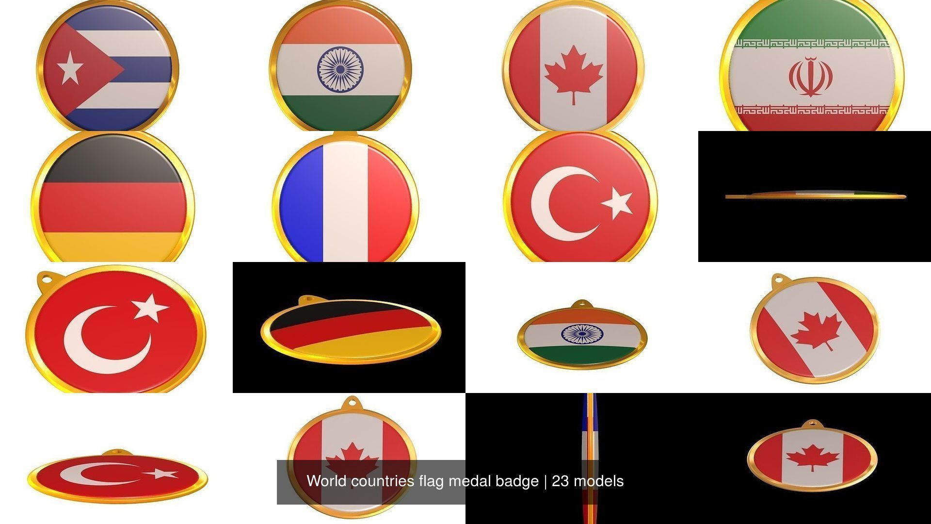 World countries flag medal badge 3D Model Collection_20