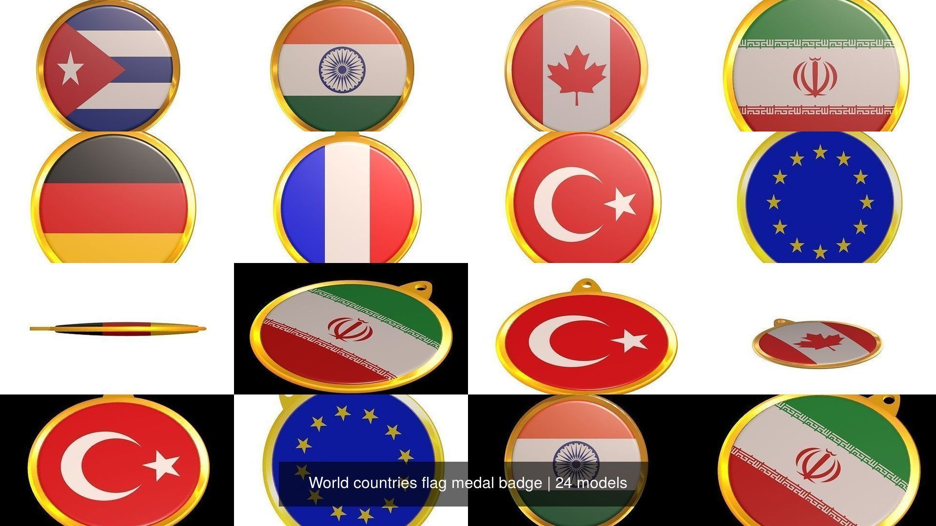 World countries flag medal badge 3D Model Collection_15