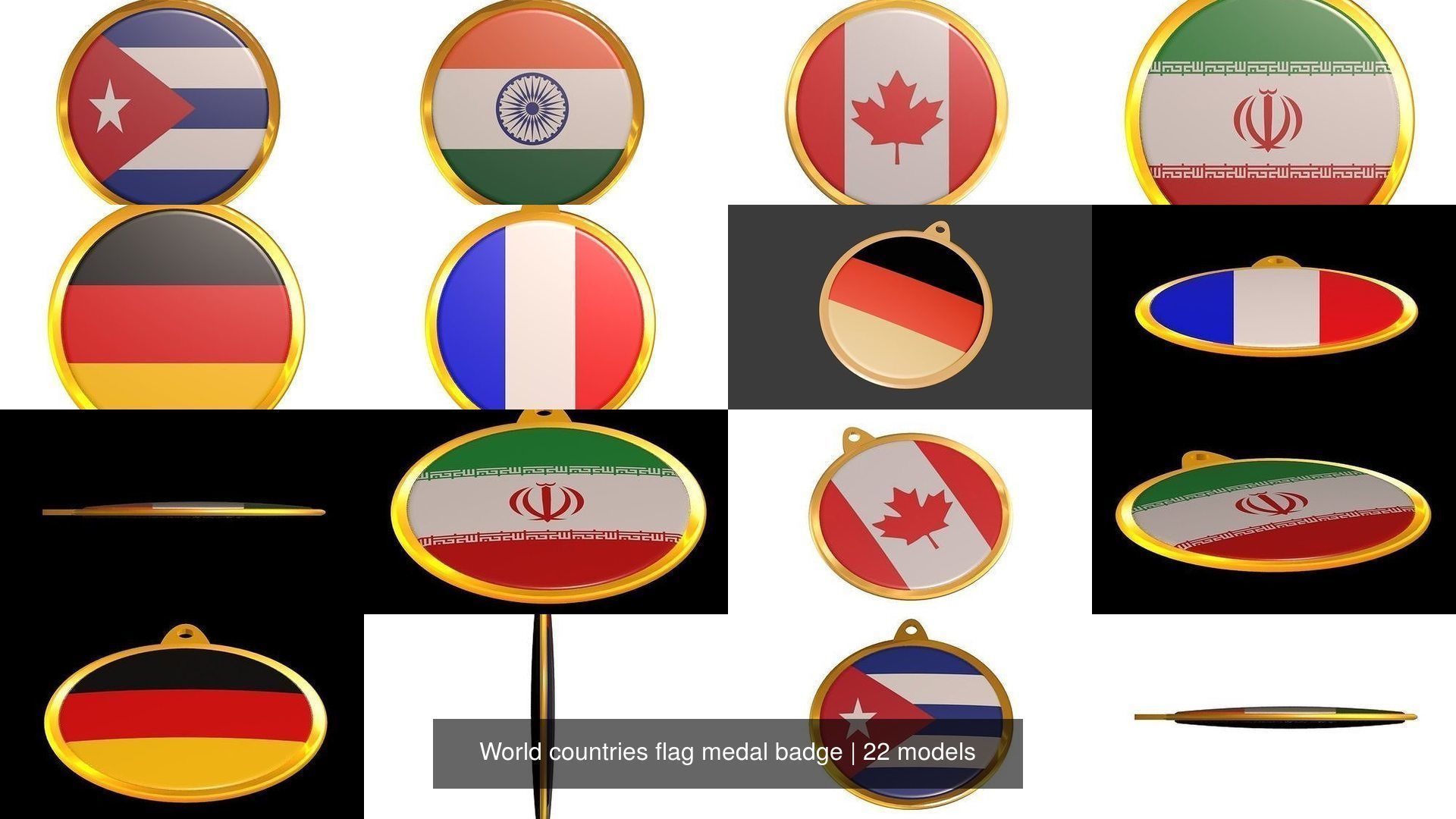 World countries flag medal badge 3D Model Collection_24