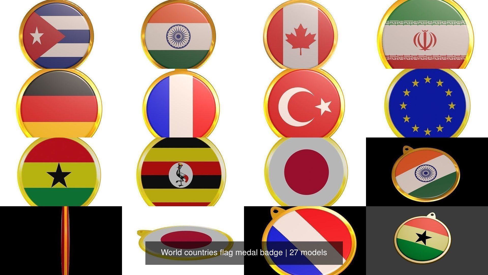 World countries flag medal badge 3D Model Collection_7