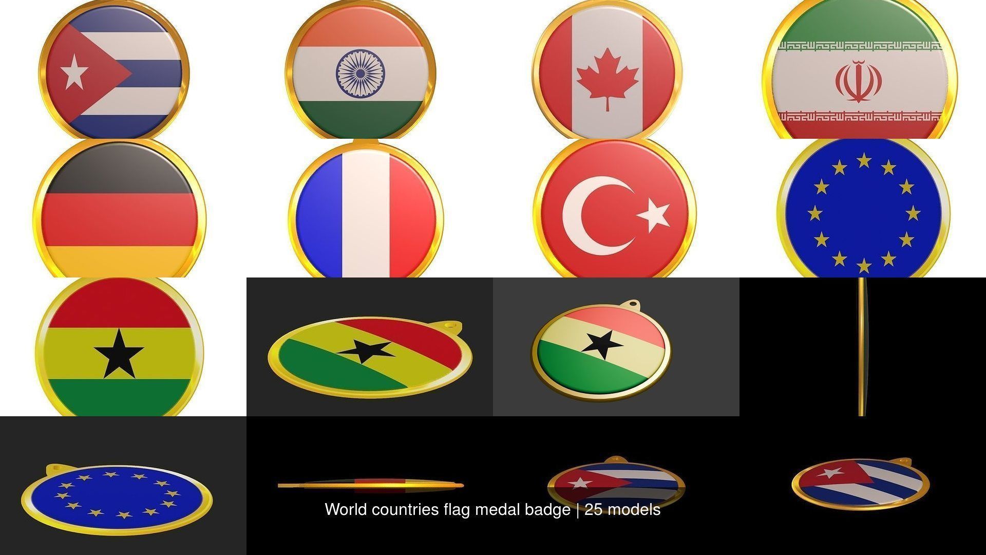 World countries flag medal badge 3D Model Collection_11