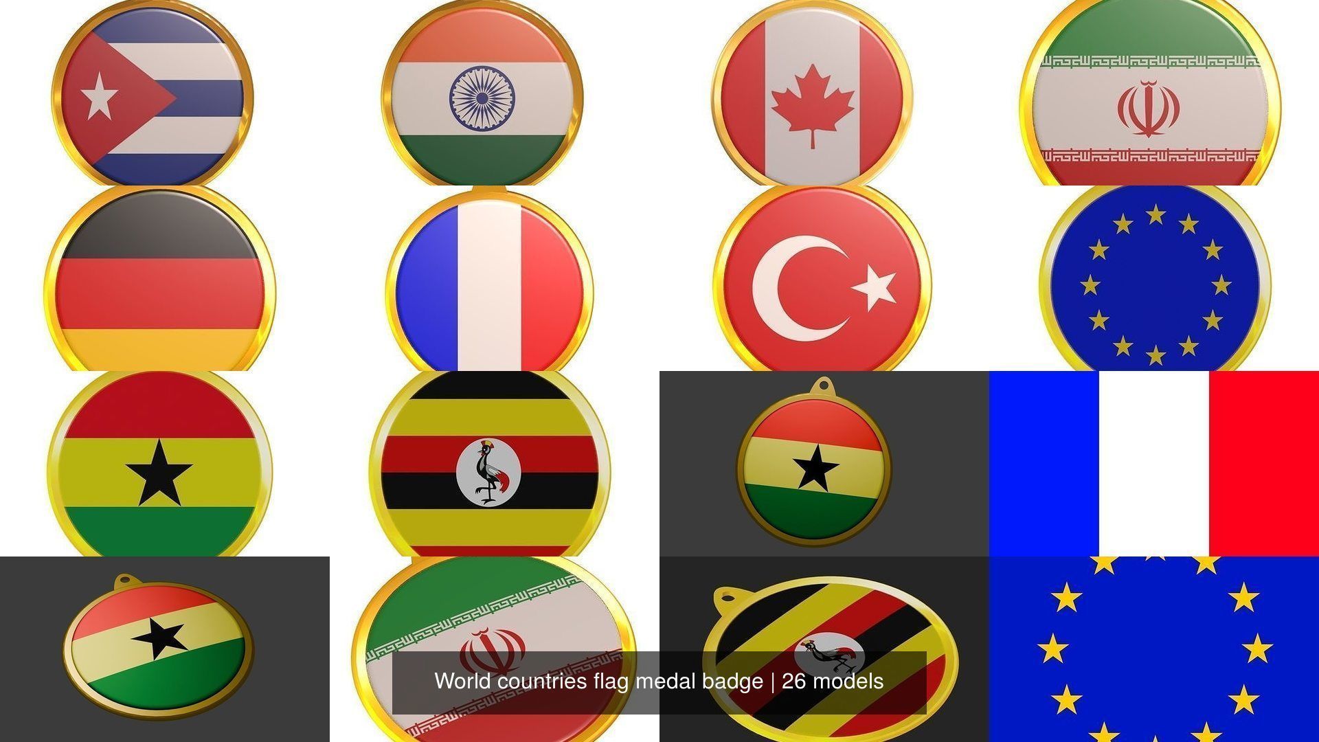 World countries flag medal badge 3D Model Collection_12