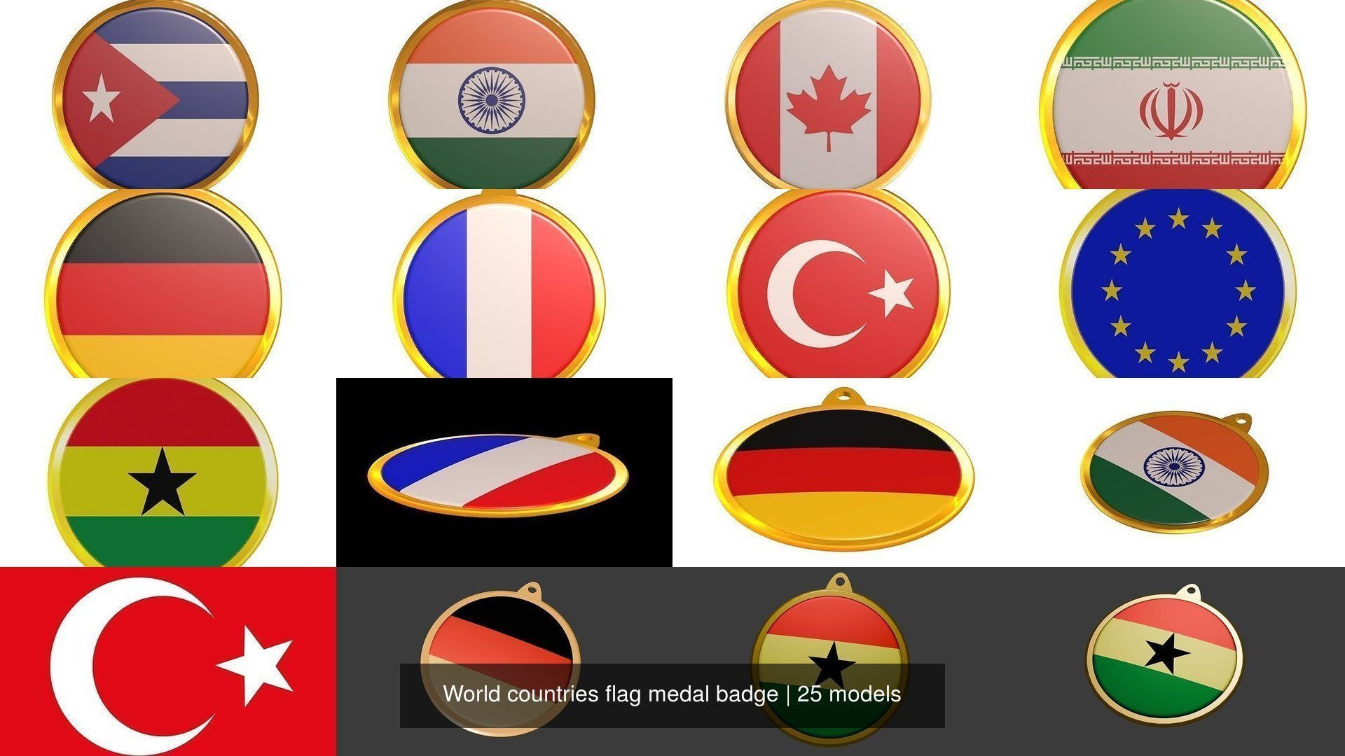 World countries flag medal badge 3D Model Collection_16