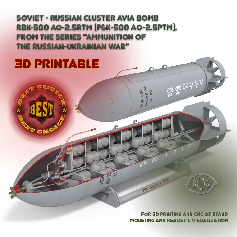 Cluster aviation bomb RBK 500  AO 2 5 RTM Moulage 3D printable  3D model_0