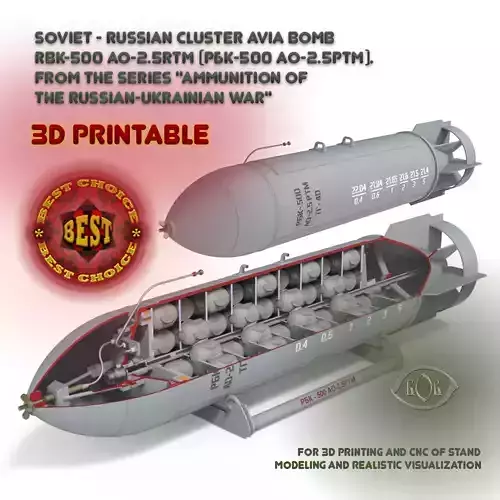Cluster aviation bomb RBK 500  AO 2 5 RTM Moulage 3D printable  3D model