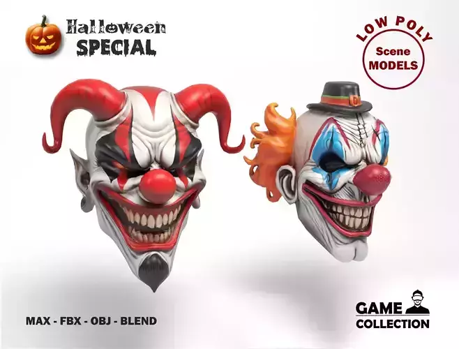 Halloween clowns Low-poly 3D model