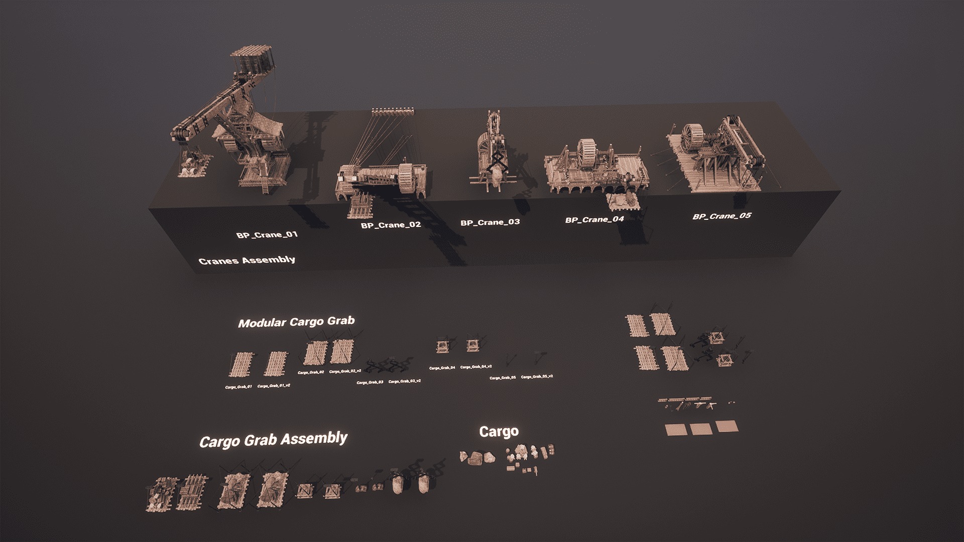 Giant Medieval Cranes Pack Low-poly 3D model_11
