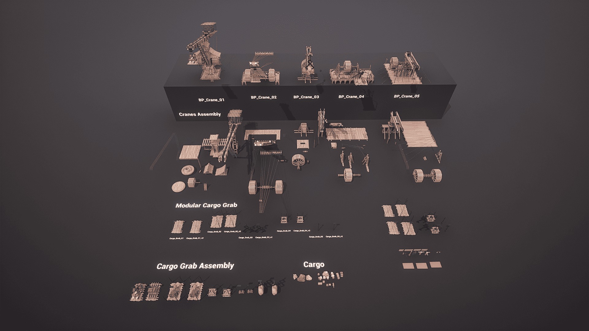 Giant Medieval Cranes Pack Low-poly 3D model_7