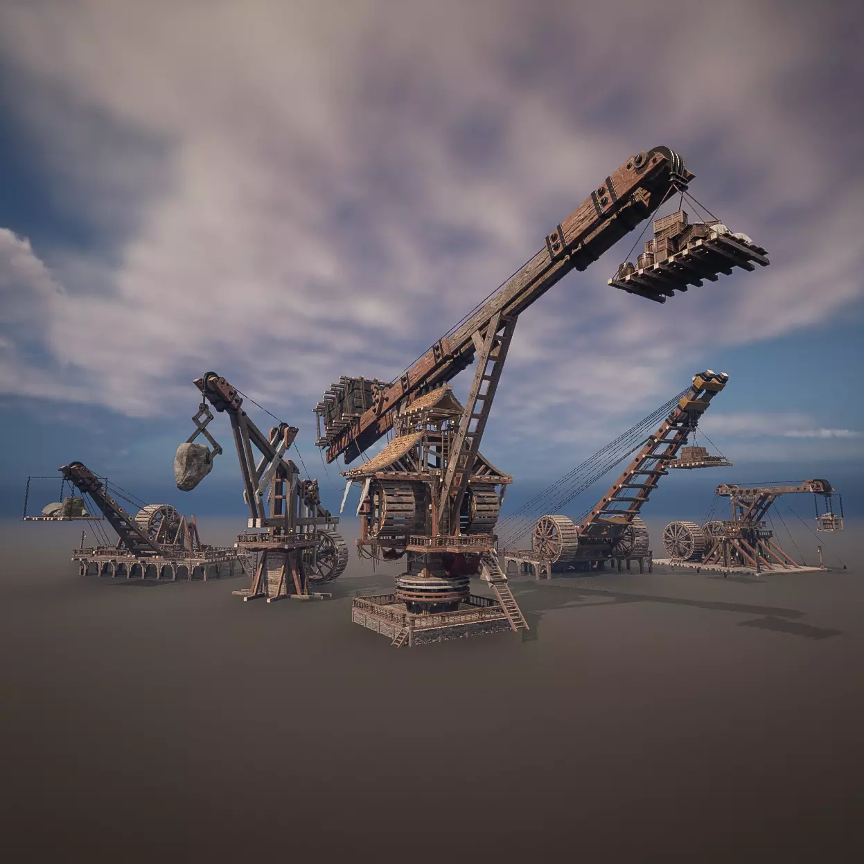 Giant Medieval Cranes Pack Low-poly 3D model_0