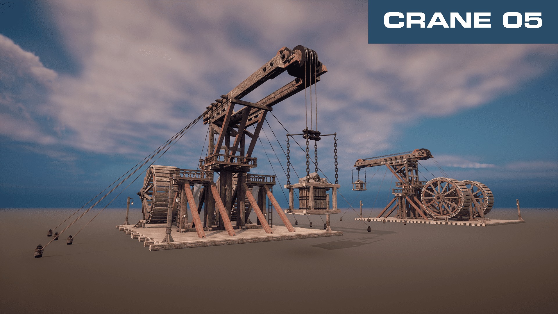 Giant Medieval Cranes Pack Low-poly 3D model_4