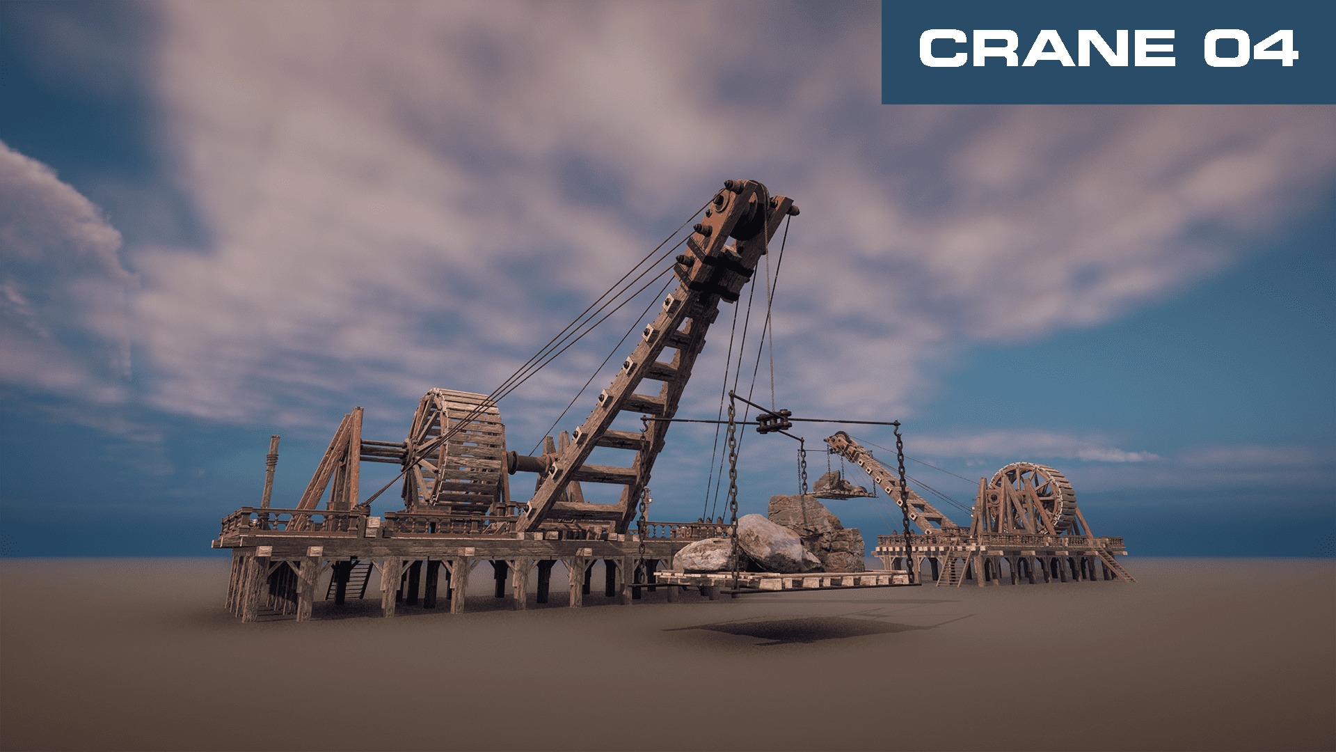 Giant Medieval Cranes Pack Low-poly 3D model_3