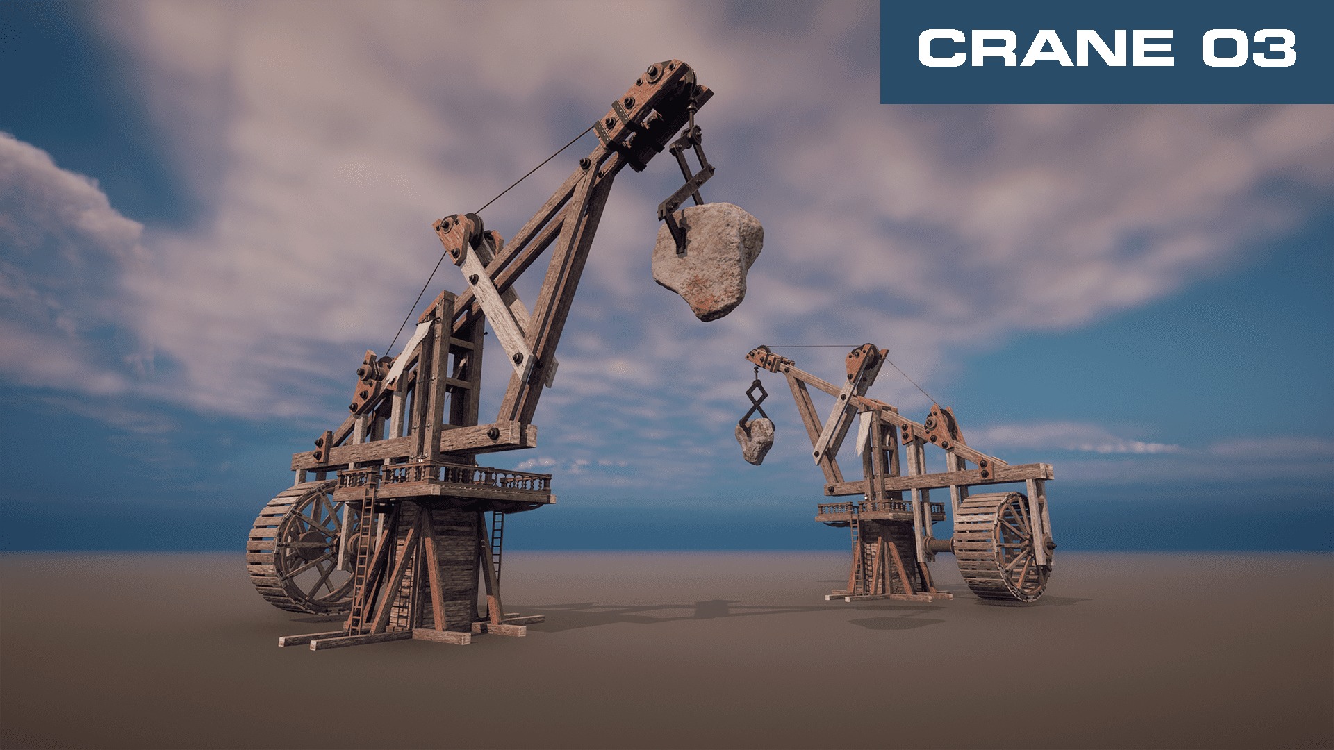 Giant Medieval Cranes Pack Low-poly 3D model_5