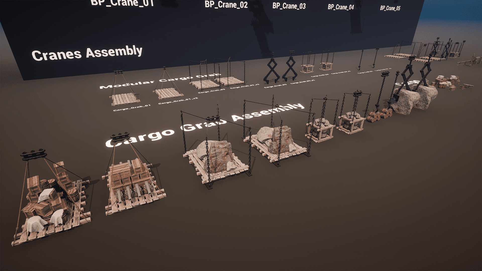 Giant Medieval Cranes Pack Low-poly 3D model_10