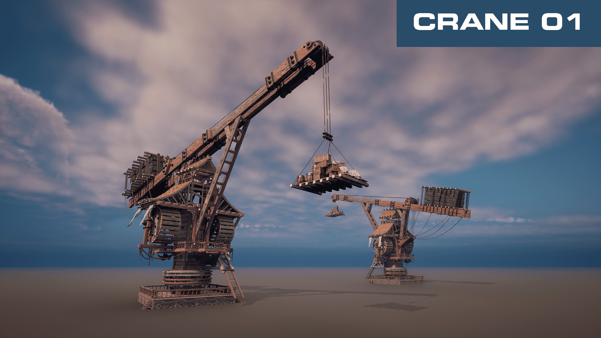 Giant Medieval Cranes Pack Low-poly 3D model_1