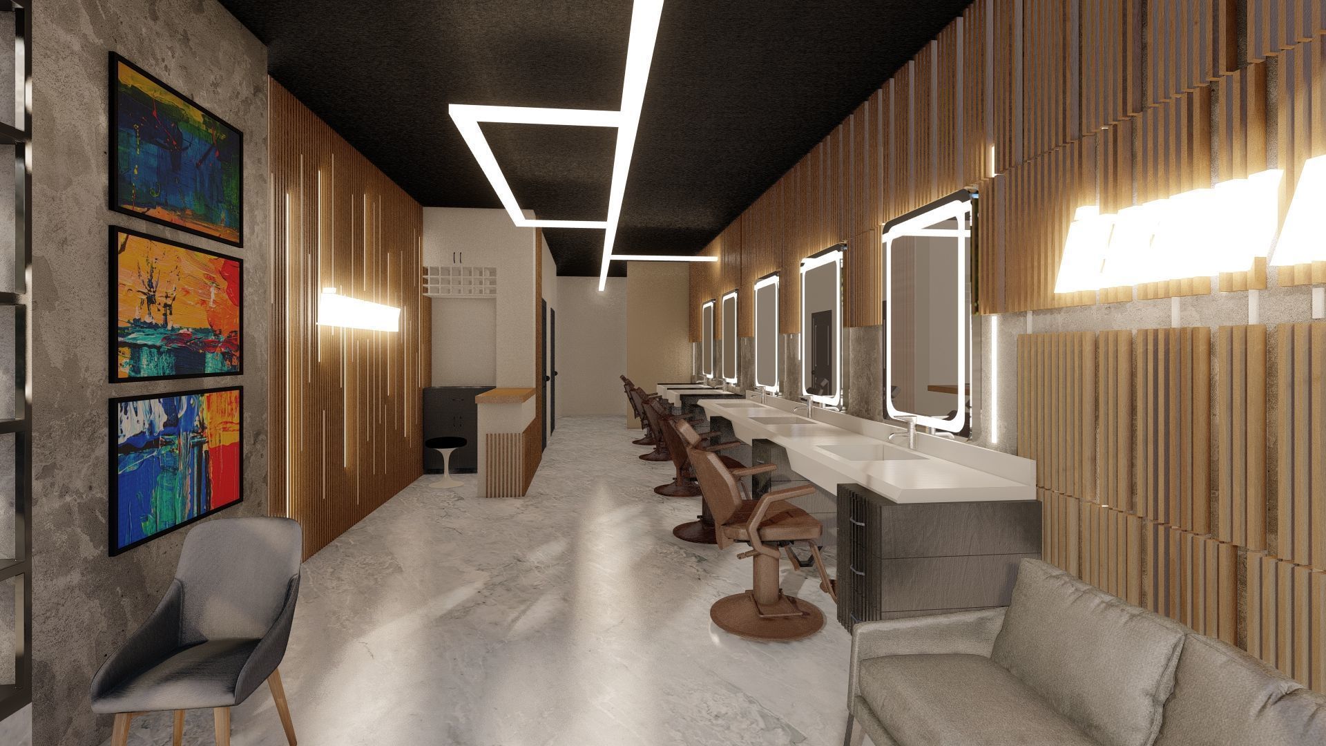 Modern Barbershop Interior 3D Model for Sale 3D model_5