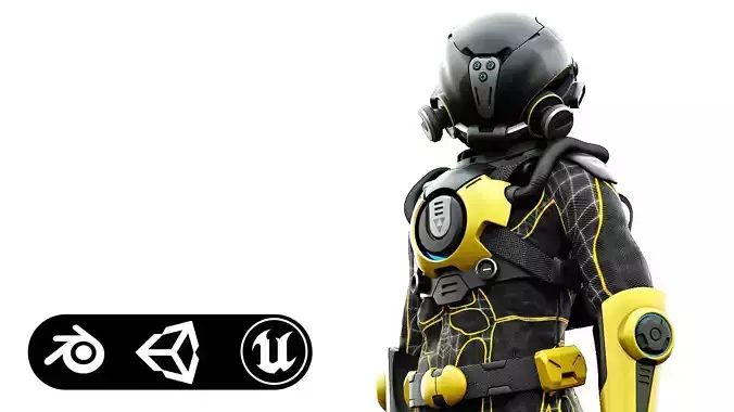 CYBER ASTRONAUT-B Rigged for Unreal Engine - Unity - MIXAMO 