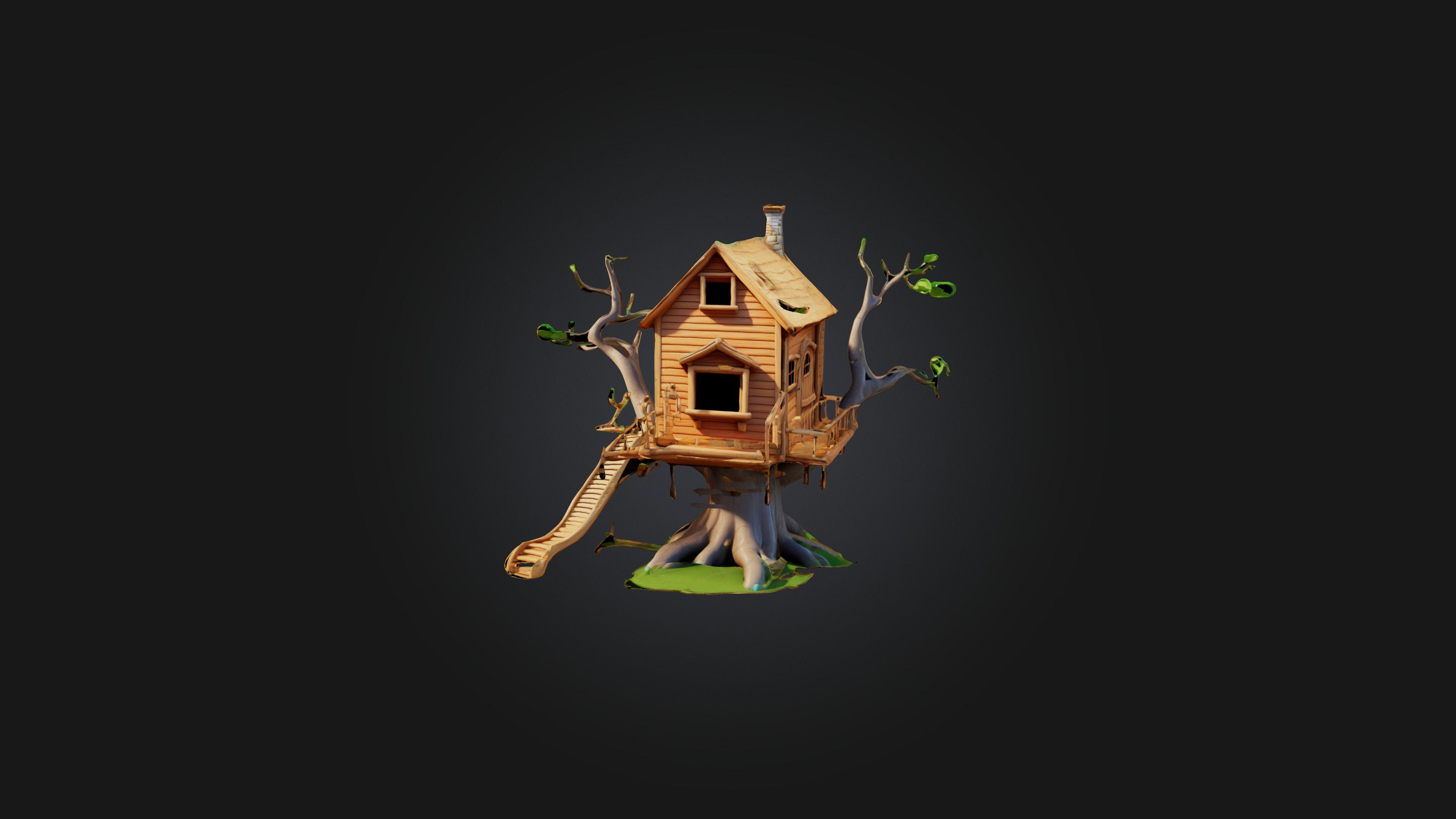 Cartoon Treehouse Low-poly 3D model_2