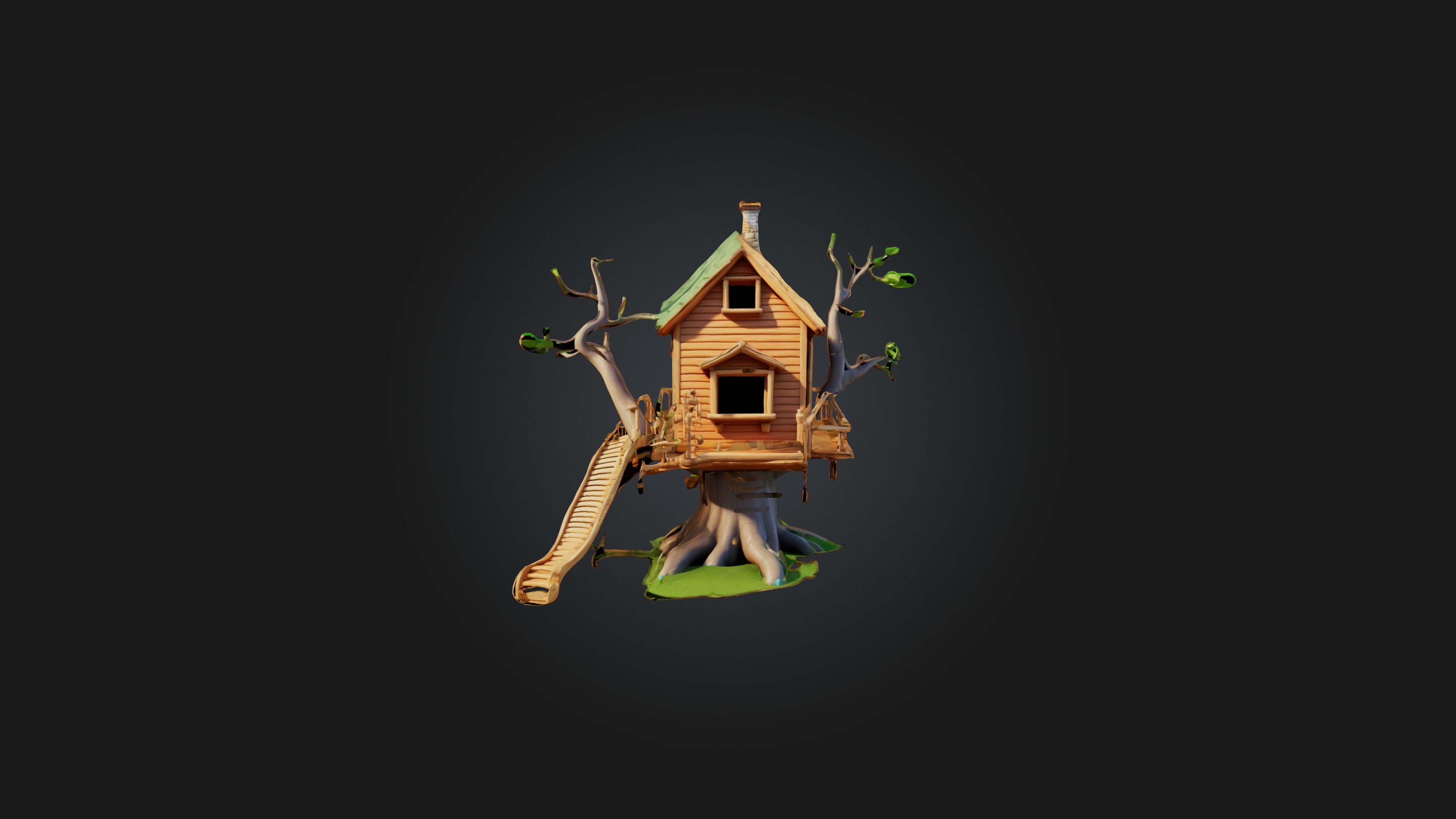 Cartoon Treehouse Low-poly 3D model_4