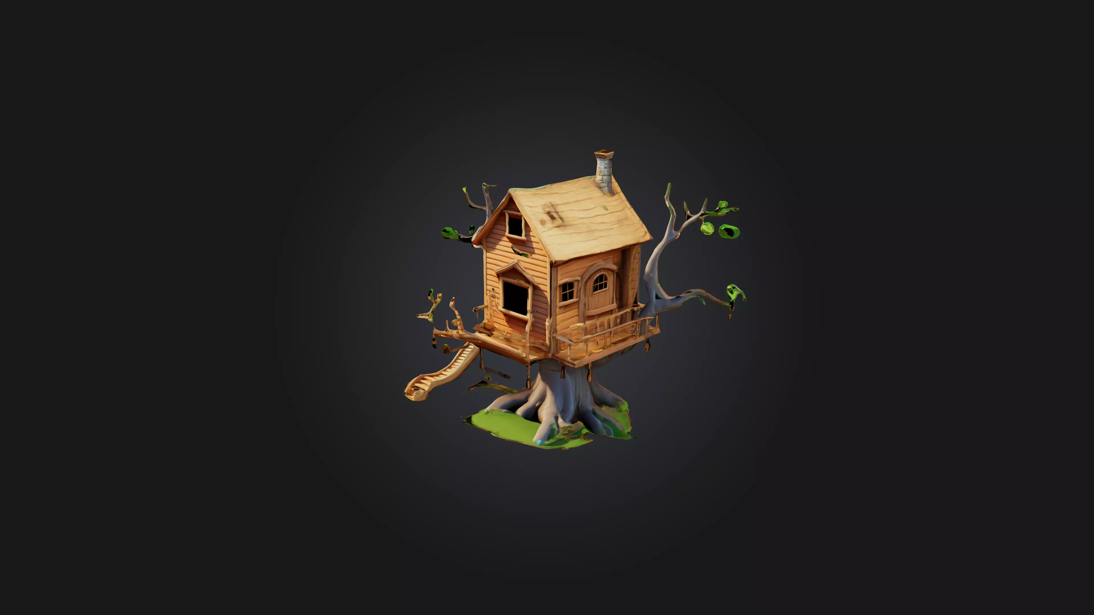 Cartoon Treehouse Low-poly 3D model_0