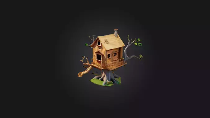 Cartoon Treehouse Low-poly 3D model