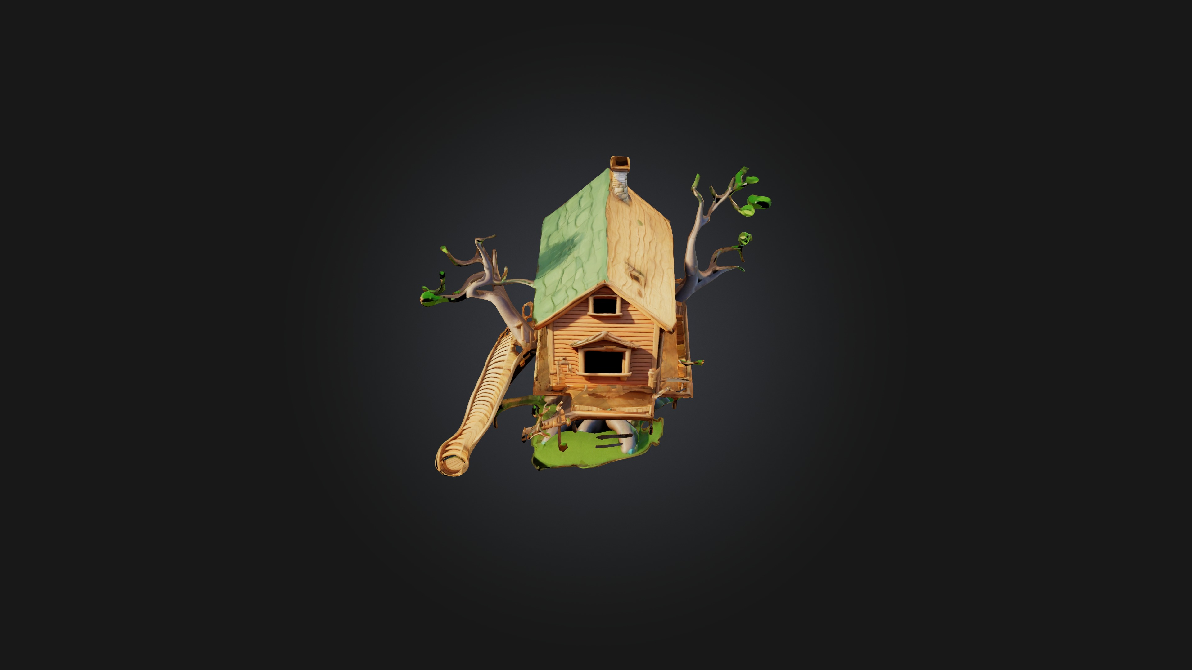 Cartoon Treehouse Low-poly 3D model_5
