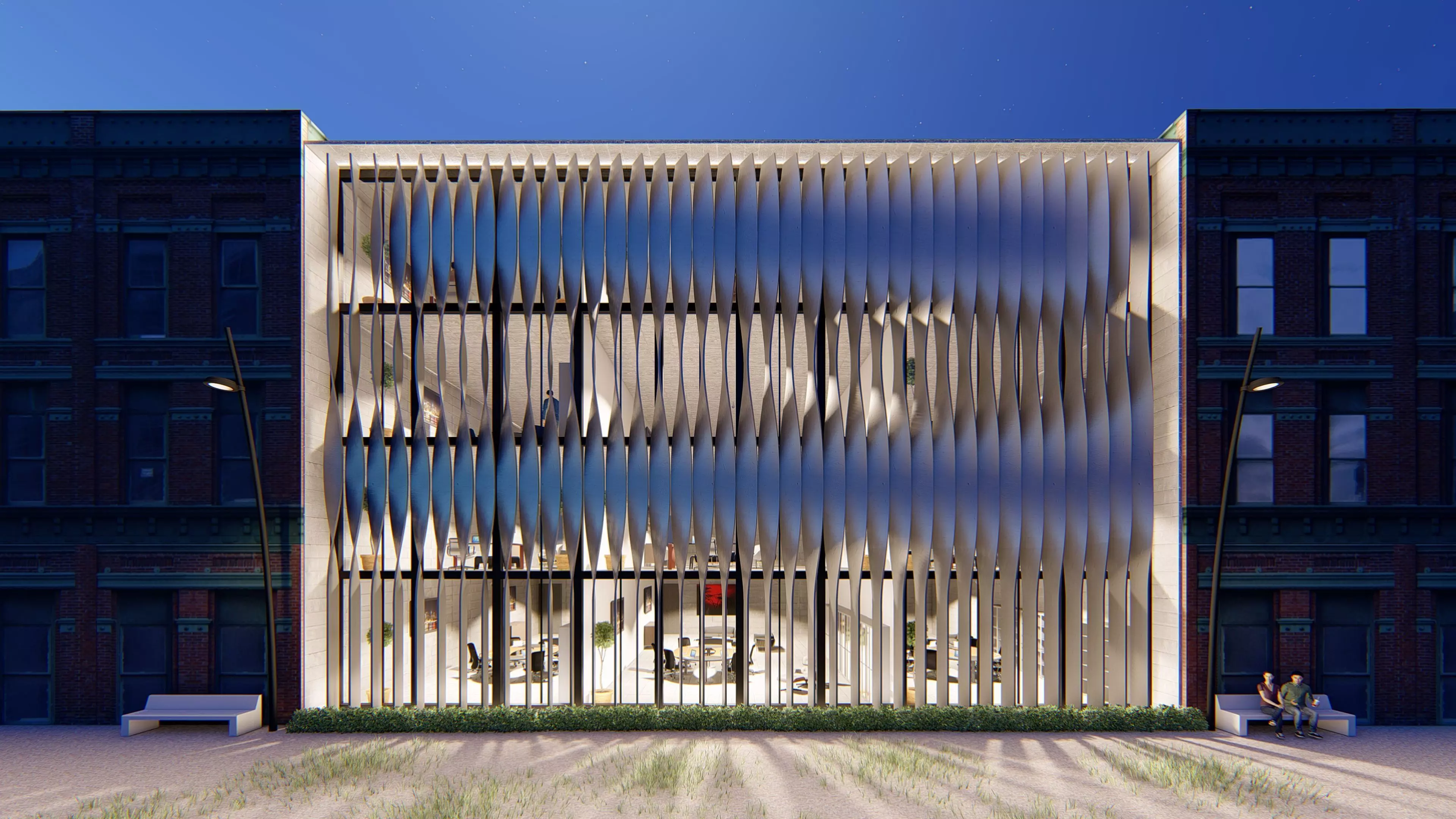 Parametric louvers facade 3D model_1