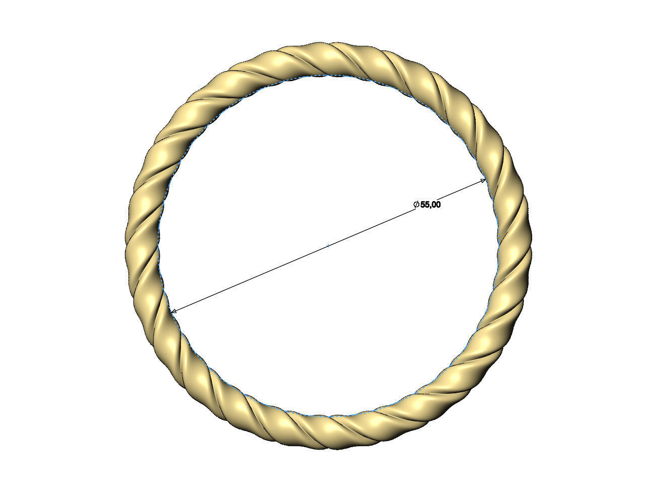 French ribbon braided wire cuff bracelet bangle Size M 55mm 3D print model_7